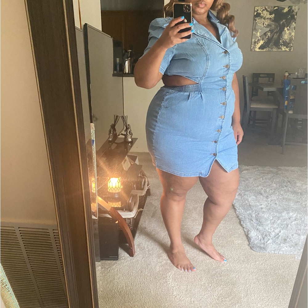 Fashion Nova Blue Denim Midi Dress